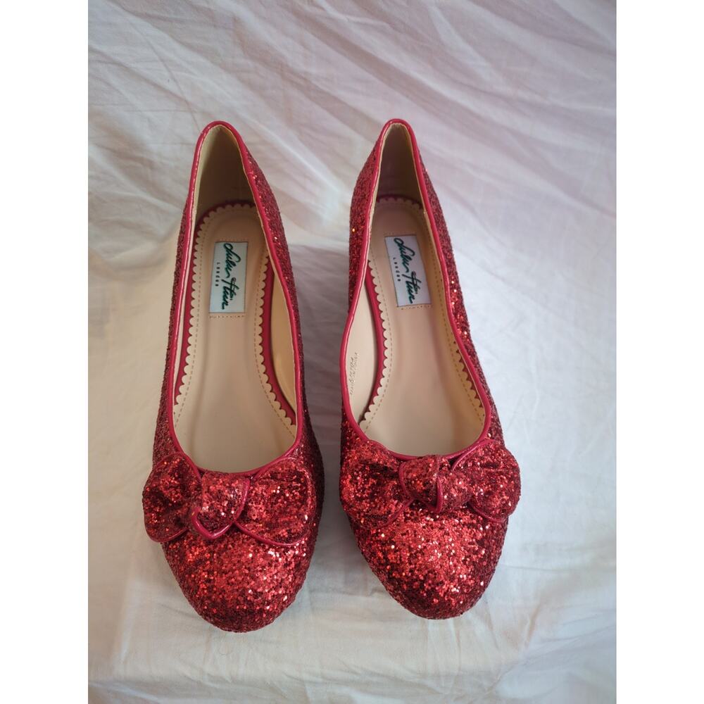 Lulu Hun Red Ruby Slipper Shoes Glitter Bow Little Heel Size 9* Pinup